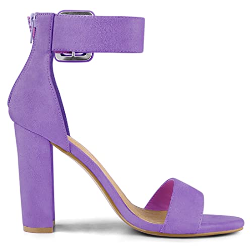 Allegra K Allegra K Women's Block Heel Zipper Buckle Purple Ankle Strap Sandals - 7 M US
