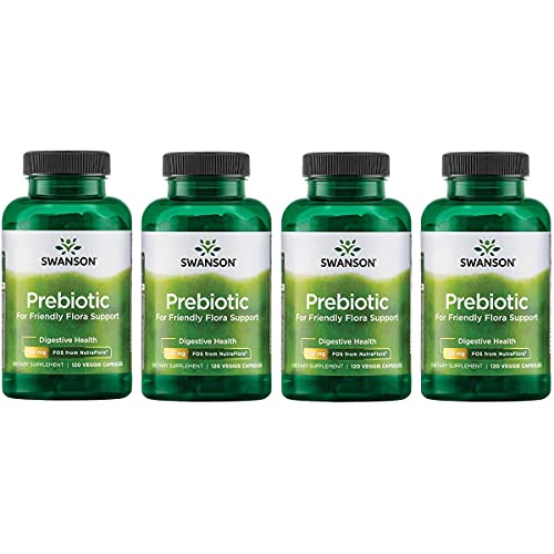 Swanson Prebiotic Capsules - Promotes Friendly Flora Support & Overall Digestive Health - Prebiotic Fiber Promoting Gut Health & Immune Health Support - (120 Veggie Capsules, 750Mg Each) 4 Pack #TOP9