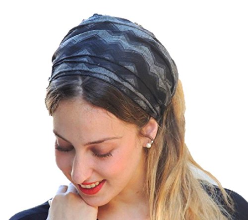 Sara Attali Design Soft Headband Tichel Half Hair Covering Headband One Size Grey Black