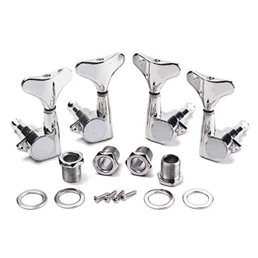 Alnicov Juego de 4 clavijas de afinación selladas cromadas de calidad para 4 cuerdas y bajo, 2 L y 2R