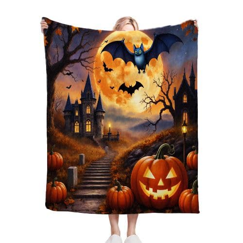 Couverture polaire 220x240 lanterne de citrouille idéale pour vos soirées cocooning