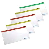 BCP 5pcs Clear Color PVC Plastic Soft Zipper Bill Bag, Pencil Pouch Pen Bag, 7-1/2 x 4inches - Zipper Random Color