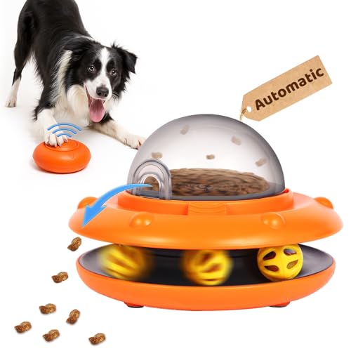 JoyBruko Interactive Dog Ball Track Toys - Automatic Dog Track Ball Treat Puzzle with Remote Control for Dogs Food Dispensing, Pets Enrichment IQ Training Gift, Rechargeable Electronic Slow Feeder