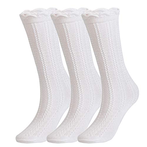 Image of Epeius Baby Girls Boys Cotton Uniform Knee High Socks Tube Ruffled Stockings (Pack of 3 /5)