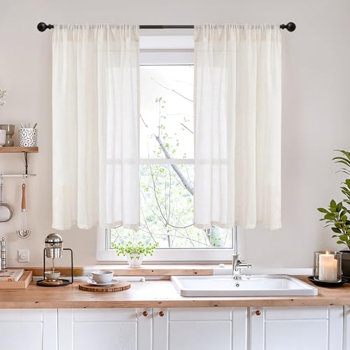 Image of BGment Linen Curtains 42X40 Inch Length for Kitchen Window Semi Sheer | Rod Pocket Drapes Natural Light Filtering for Bedroom Bathroom Lightweight Rustic, 2 Panels Set
