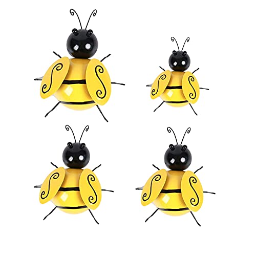 4 Stück Metall Hummel Wandbehang Dekoration Wandkunst Skulptur 3D Eisen Biene für Innen Außen Haus Garten Wohnzimmer Schlafzimmer Hof Rasen Terrasse Zaun Cover