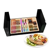 24pcs Phantom Colored Iridescent Stainless Steel Flatware Premier Quality Phantom Colored Tableware Cutlery Set In Attractive Black Gift Box (Color : Phantom colour, Size : 24pcs)
