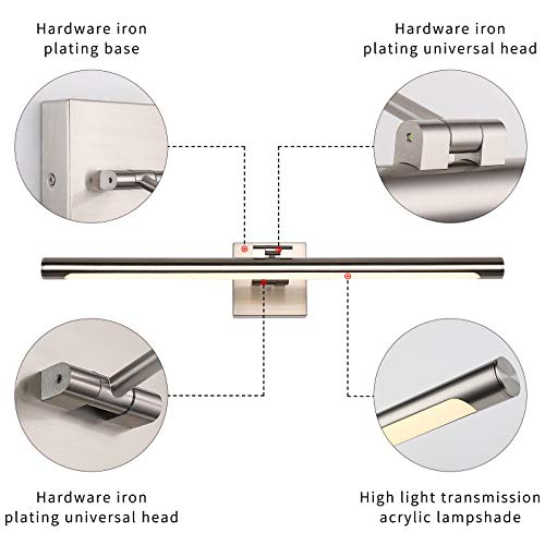 Joosenhouse Modern LED Picture Light Fixtures 24.4" Inch, Artwork Accent Lights with Single Swing Arm for Painting, Brushed Nickel, 14W (80W Eqv.), Warm White 3000K, Hardwire Connection…
