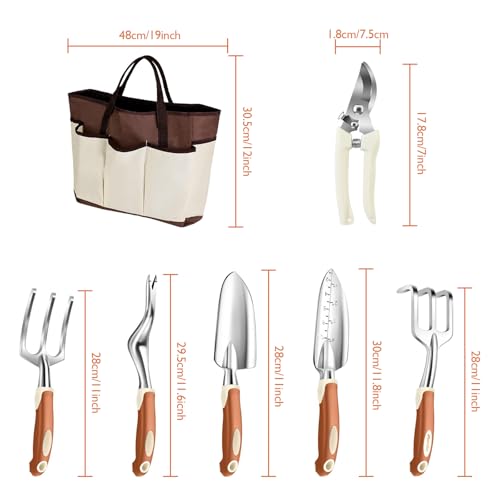 ABRFC Garden Tools Set, ABRFC 11 PCS Aluminum Alloy Steel Hand Tool Gift Kit with Garden Bag, Heavy Duty Gardening Tools, Gardening Gifts for Women & Men (Brown) 2 ABRFC Garden Tools Set, ABRFC 11 PCS Aluminum Alloy Steel Hand Tool Gift Kit with Garden Bag, Heavy Duty Gardening Tools, Gardening Gifts for Women & Men (Brown) - Image 2