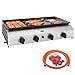 Outsunny Gas Plancha Barbecue Grill with 4 Stainless Steel Burners, 9.6kW, Portable Tabletop Gas BBQ with Non-Stick Griddle for Camping, Picnic, Garden, Party, Festival, Silver Tone