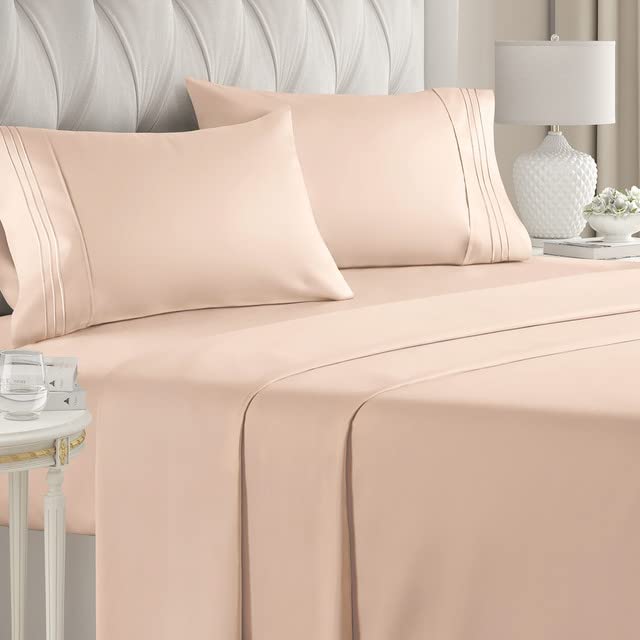 Twin Size 3 Piece Bedding Sheet Set - Breathable & Cooling Sheets - Hotel Luxury Bed Sheets for Boys, Girls, Kids & Teens - Deep Pockets, Easy-fit, Soft & Wrinkle Free - Cream Pink Oeko-Tex Bed Set
