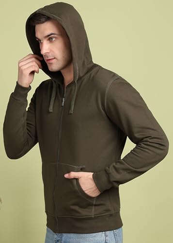 Image of Alan Jones Clothing Men's Solid Zipper Hooded Sweatshirt | Ribbed Hem, Lined Hood, Side Pockets, Durable Zip | Multiple Colors