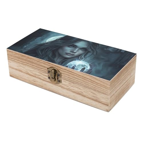 Dwrepo Wooden Storage Box with Hinged Lid And Front Clasp Wooden Keepsake Boxes A Charming Witch Wood Box for Crafts Large Decorative Wood Gift Boxes Jewellery Organiser for Men Women