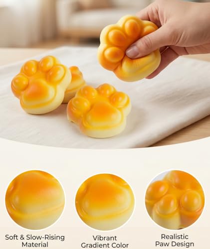 Image of 3PCS Taba Squishy Cat Paw, Taba Squishy for Relaxing Sensory Fidget Pinch Family for Kids Cat Paw Squeeze Cute Beautiful Cat Paw (Yellow)