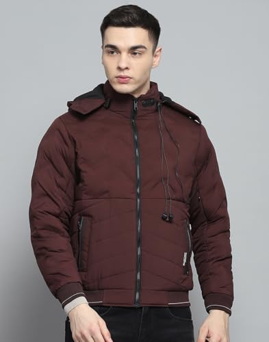 Image of Monte Carlo Mens Solid Wine Detachable Hood Full Sleeve Jacket