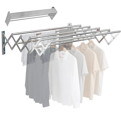Ayolofei Wäscheständer Wandmontage mit 7 Stangen, Länge verstellbar von 65 bis 127 cm Wandtrockner Ausziehbar, Wandtrockner Ausziehbar,platzsparender Aufhängearm für Balkon und Innenbereich
