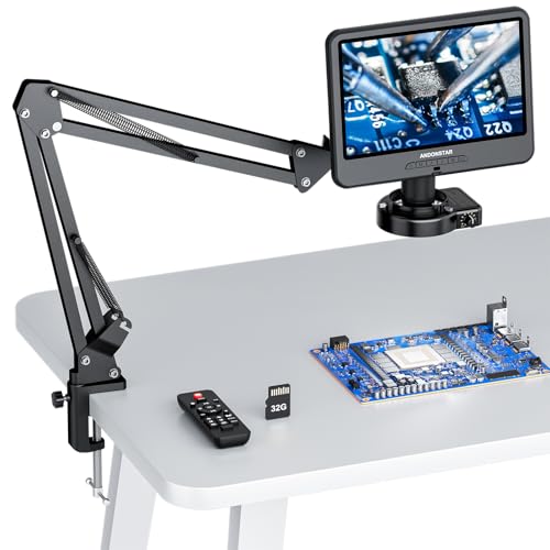 Andonstar AD109 Digital Microscope with 10.1 Screen for Adults Flexible Boom Arm Stand Soldering Microscope Coin Microscope Full View for Error Coins with 56 LED Ring Light 32GB Card