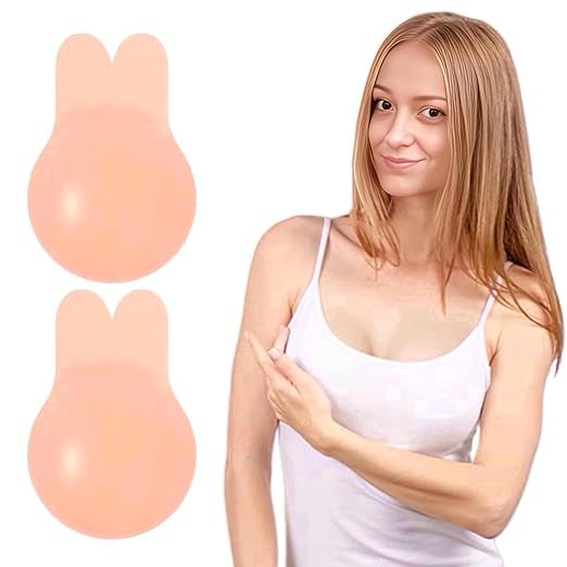 Push Up Nipple Covers Silicone Adhesive Breast Lift Reusable Sticky Bra Pads Invisible Pasties Petals for Women (Free-Size) (Push Up Bra) Beige-image-9
