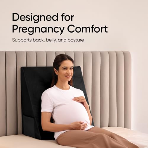 Image of Frido Ultimate Wedge Plus Max Cushion | Extra-Large Back Support Pillow for Bed with Side Pockets | Wedge Pillow for Neck & Back Pain Relief, Acid Reflux | Triangle Cushion with Carry Handle- Black