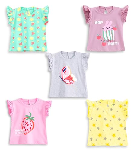 Image of YUV 100% Cotton Infant Baby Girls Printed Tshirts, Pack of 5