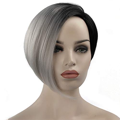 BYhair Short Bob Wigs for Black Women Gray Pixie Cut Hair Wigs,Synthetic Straight hair Wigs Party Cosplay High Temperature Fiber (#1BGray) BYhair Short Bob Wigs for Black Women Gray Pixie Cut Hair Wigs,Synthetic Straight hair Wigs Party Cosplay High Temperature Fiber (#1BGray)