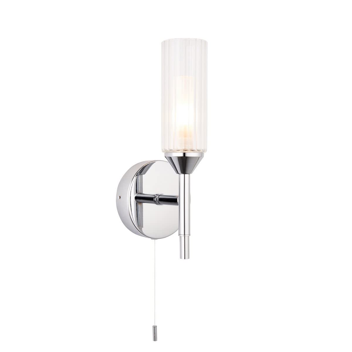 Merano Casoria Bathroom Wall Lamp in Chrome Plate with Ribbed Glass - 3W Indoor Modern G9 Stylish Pull Cord Lighting - IP44