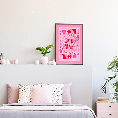 Hemolal Pink Queen Of Hearts Poker Aesthetic Posters Funny Preppy Playing Card Canvas Wall Art Game Room Prints Painting Retro Trendy Modern Wall Decor For Teen Girl Bedroom Dorm 12X16In Unframed #TOP5