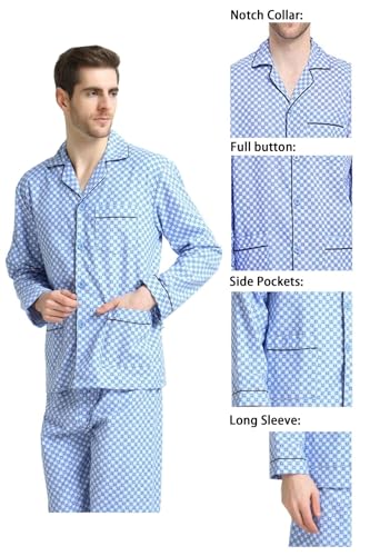 Image of GLOBAL Mens Pajamas Set, 100% Cotton Woven Drawstring Sleepwear Set with Top and Pants /Bottoms
