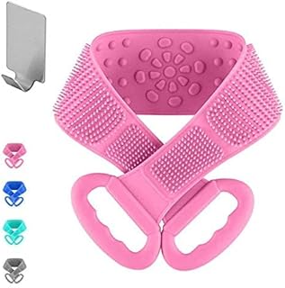 فرشاة تنظيف الظهر للاستحمام من بايويو، فرشاة تنظيف الجسم من السيليكون لتقشير البشرة، فرشا قدم تمنحك تنظيف وتجربة تدليك عميق وتنشط بشرتك، فرشاة استحمام للاستحمام تدوم طويلا للنساء والرجال (بينك)