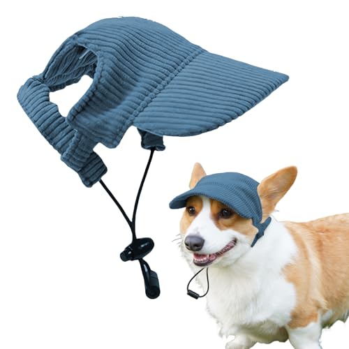 Hunde Baseballmütze, Cord Hunde Schirmmütze, Verstellbar Sommer Pet Sonnenschutz Hut, Hut Hundecap mit Ohrlöchern, Haustier Sommer Huts, Pet Outdoor Sonnenhüte für Kleine Welpen (Blau, S)