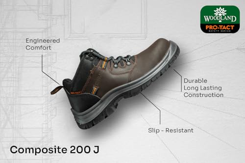 Image of Woodland Armour Crazy Horse Leather Safety Shoes for Men | Oil Resistant Safety Shoe with Anti Slip Grip | Lightweight, Antistatic PU Double Density with Composite Toe | Brown (7 UK, 41 EU)