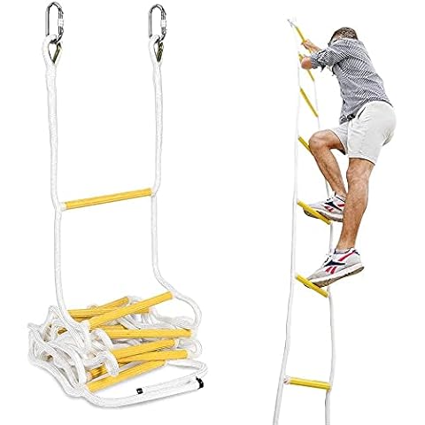 Fire Escape Rope Ladder 13 ft | Emergency Ladder with Carabiners | Multi-purpose Evacuation Ladder Cover