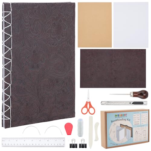 WEBEEDY Complete DIY Bookbinding Kit for Beginners,DIY Bookbinding Starter Set with Video Tutorials,Thread,Needles,Paper,Paper Folding Tool for Book Making Repair Supplies Gift,8X6