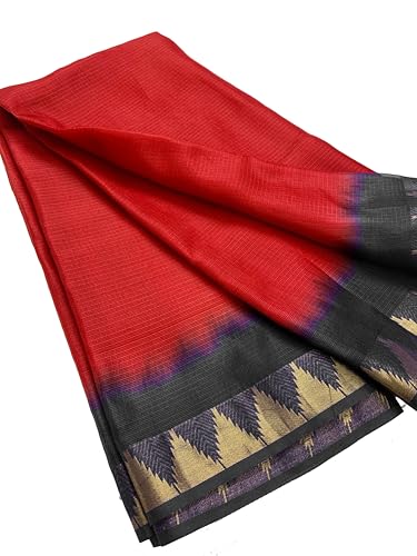 Image of Women's Bhagalpuri Pure Kota Doria Silk Net Saree With Temple Zari Border and Running Blouse Piece