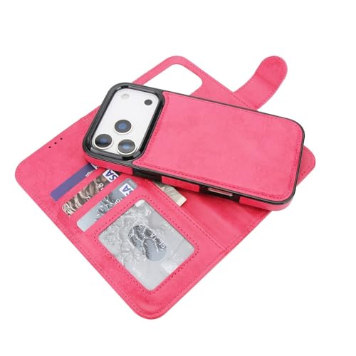 Coque portefeuille rose iPhone 17 Pro avec porte-carte magnétique amovible