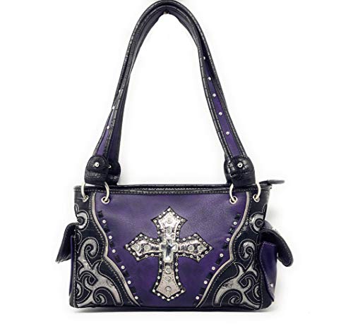 Premium Rhinestone Cross Cut Out Western Embroidered Concealed Carry Handbag in 5 colors