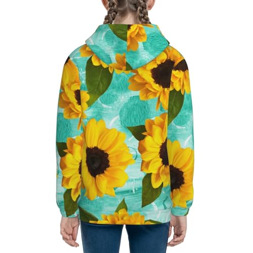 Yellow Sunflowers With Green Leaves Kids Pullover Hoodies Boys Sweatshirts Girls Athletic Clothes with Pocket4