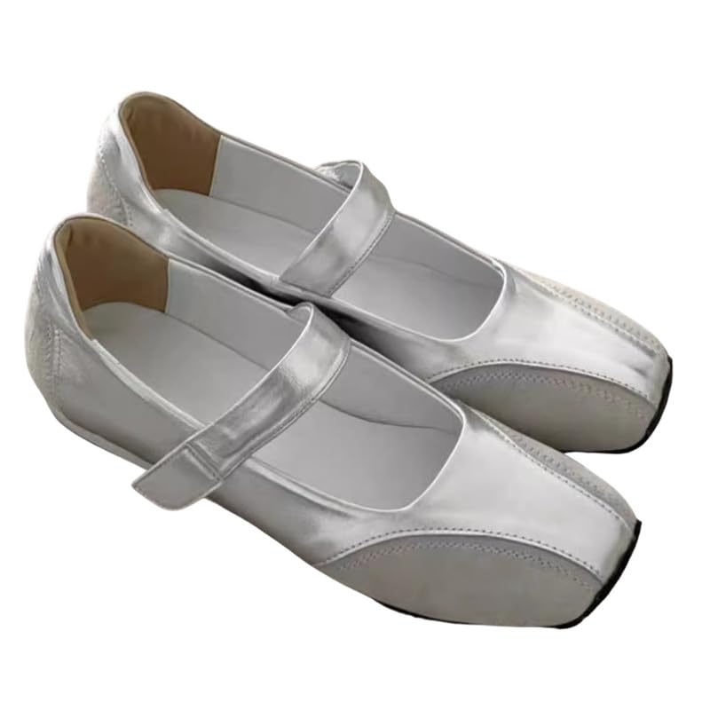 Sheepskin Leather Silver Shoes for Women | Soft Round-Toe Casual Footwear-image-22