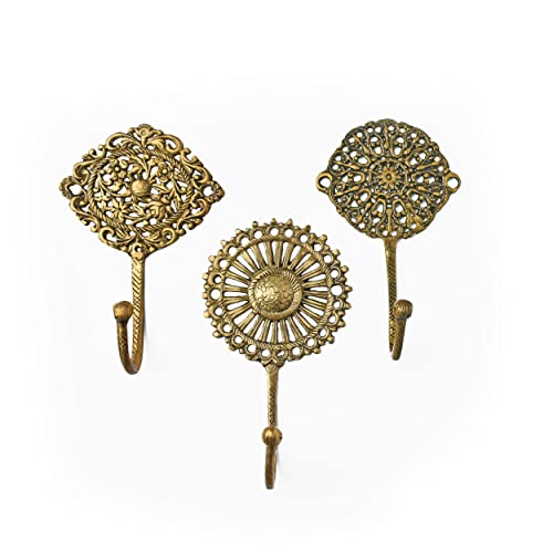 Brook And Birch VCH128129130 Boho Brass Wall Hooks, Gold Hooks For Hanging Wall Mount Brass Coat Hooks Keys Hanger Clothes Hooks Vintage Brass Towel Hooks thumb #2