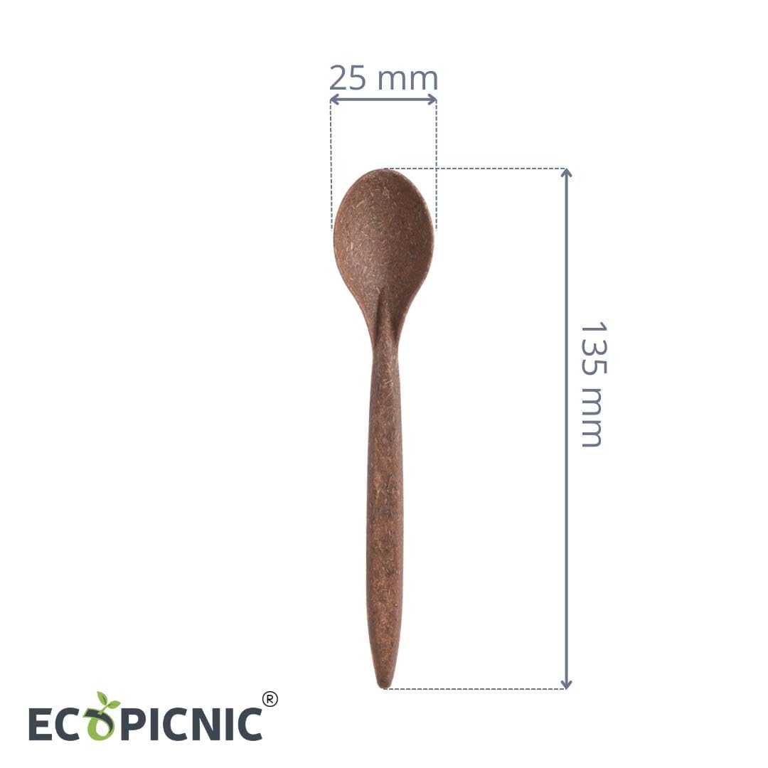 Cucchiaini Monouso in WPC, Color Legno Scuro - Confezione da 2000 Pezzi | Posate Biodegradabili per Dessert, caffè, Finger Food, Eventi e Feste Eleganti