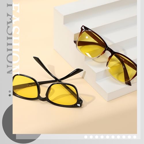 Image of Polarized Sunglasses for Women Men Night Vision Glasses Anti Glare | Yellow Anti Glare UV400 Lens, Lightweight Square Frame, for Day Night Use, Driving, Fishing, Cycling, Traveling
