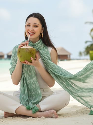 Image of KE KANHA EXPORTS Scarf for Women Boho | Border Print Stylish | Stole for Women Breathable Summer Beach Wrap with Tassels | Multicolour |180 x 50 cm