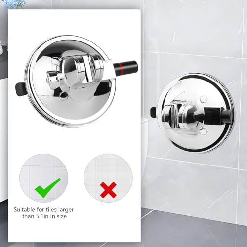 Adjustable Shower Head Holder, Vacuum Suction Cup Handheld Showerhead Bracket with Suction Warning Design, Removable Wall Mounted Suction Bracket for Marble Glass Metal Ceramic (Silver)
