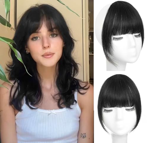 Origen Clip In Bangs 100% Real Human Hair Clip On Wispy Bangs Fringe With Temples Hairpieces For Women Fake Front Bangs Extensions Jet Black Color cover