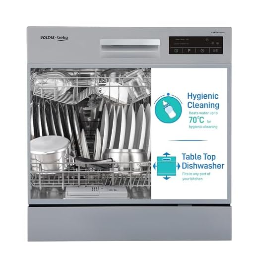 Voltas Beko 8 Place Settings Table Top Dishwasher ( DT8S, Silver, Inbuilt Heater )