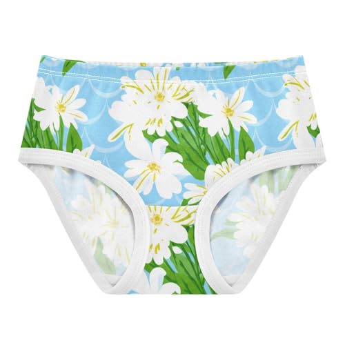 White Flowers Green Leaves Blue Girl Panties Cute Toddler Underwear Custom Cotton Flower Underpants Briefs 2t