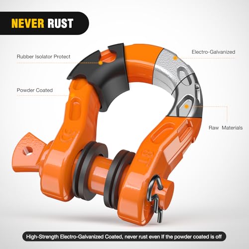 Image of Nilight Heavy Duty Mega D-Ring Shackles(2 Pack) 68,000 lb Break Strength(17,000 lb WLL) w / 7 /8″ Screw Pin & Washers, Forged Steel Off-Road Recovery Shackles for Tow Strap & Winch Gear, Orange