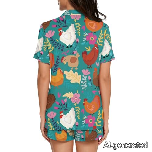 Image of Renewold Women's Short Sleeve Pajama Set Button Down Sleepwear with Notch Collar Soft Lounge Top and Shorts with Pockets