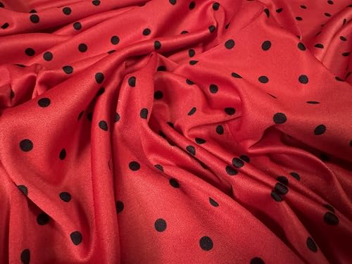 Tissu jersey simple, au mètre – Imprimé à pois coccinelles – Rouge et noir