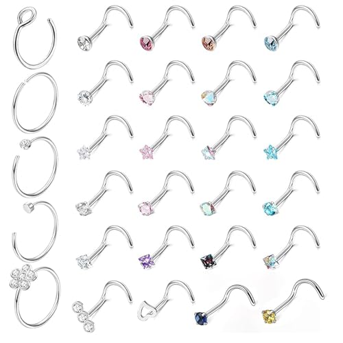 Eniyou Piercing de Nariz de Acero Quirúrgico 29 Piezas - Pendientes y Pirsins para Hombres y Mujeres